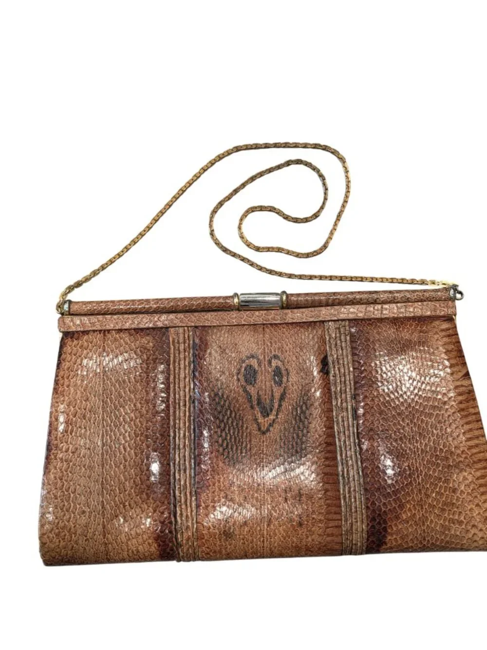 Vintage king cobra Snake skin Evening Bag With Gold Chain Strap Timeless Elegant